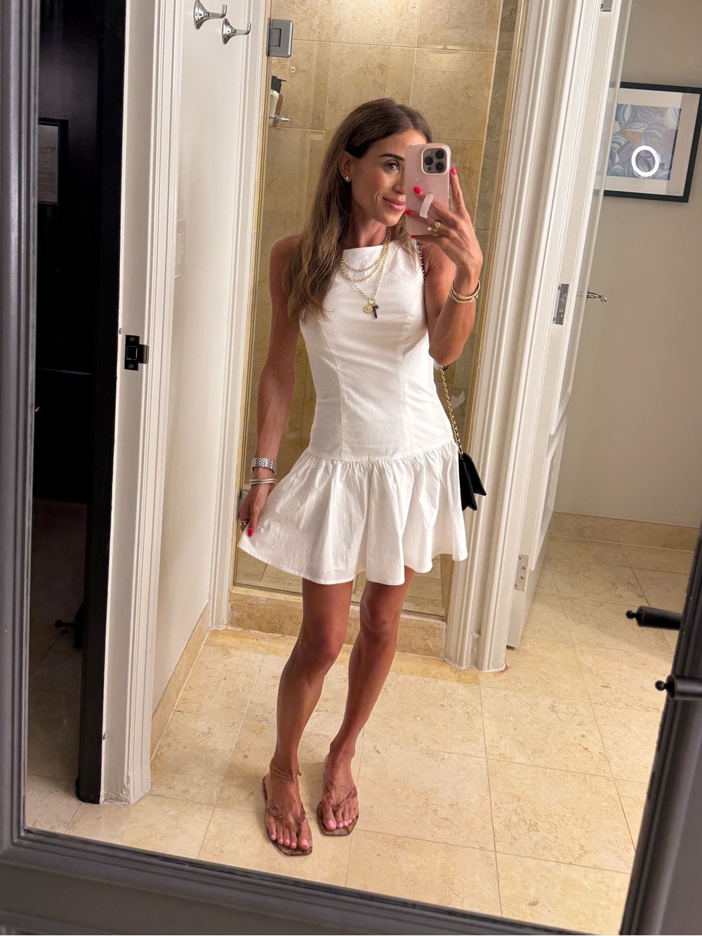 White Sleeveless Ruffle-Hem Mini Dress